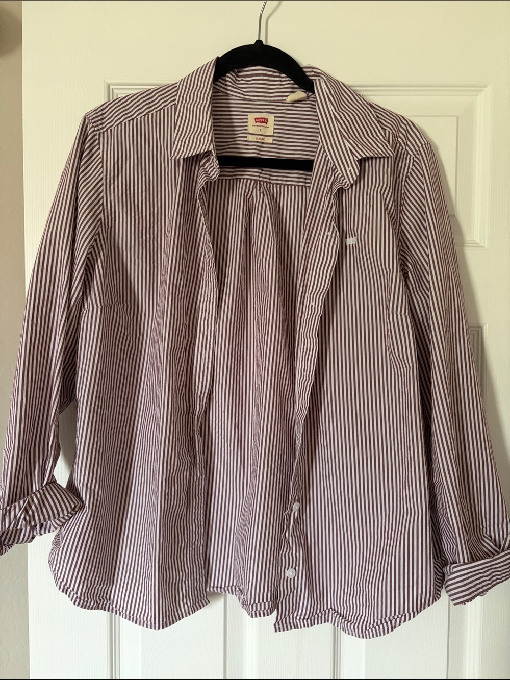 Levi's Womens Long-Sleeve Striped Button-Up Shirt - Maroon/White